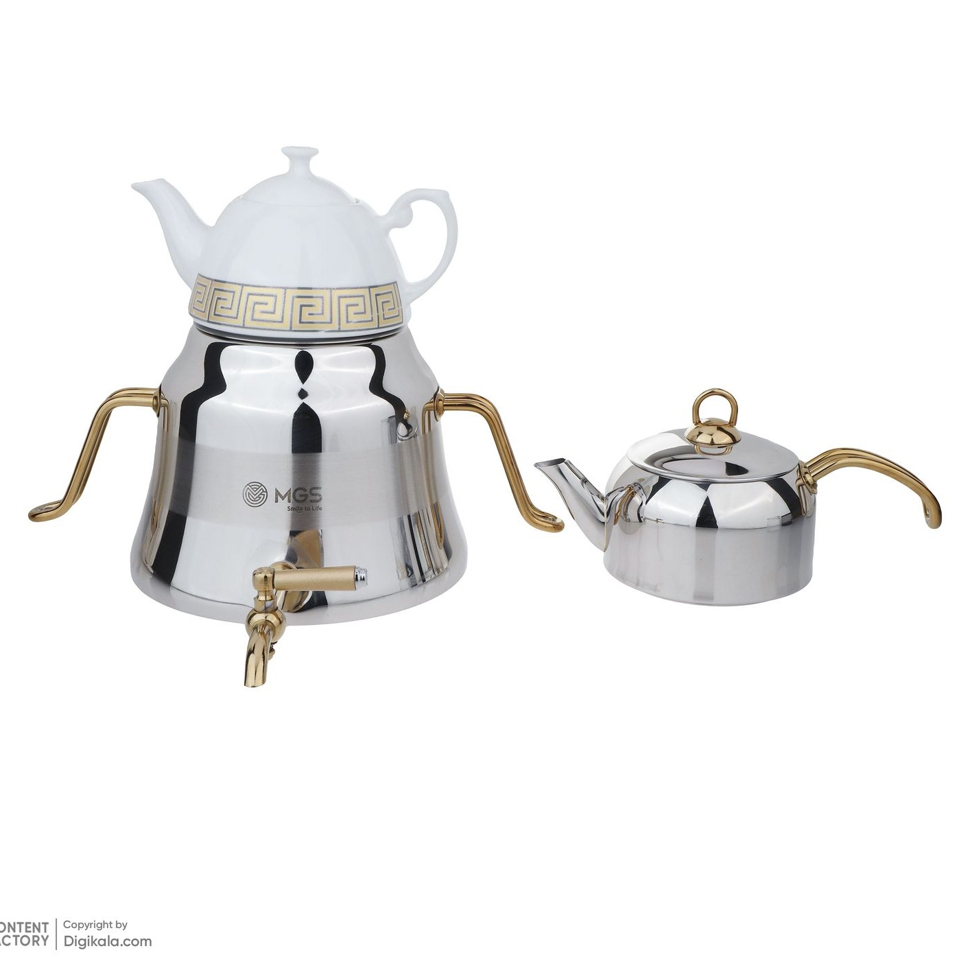 کتری استیل با دوقوری طلایی 41012 ام جی اس