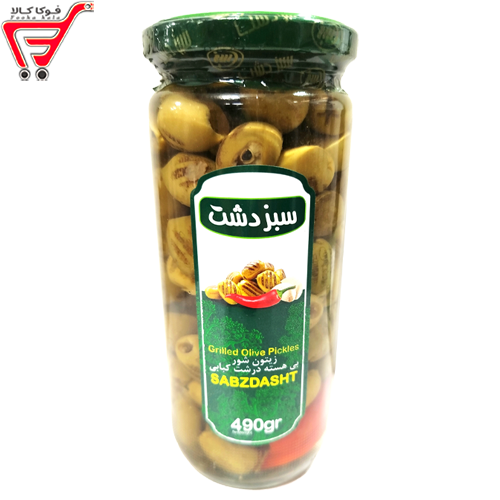 زیتئن شور بی هسته درشت کبابی سبز دشت 490 گرم