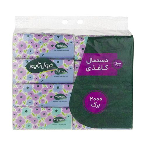 دستمال کاغذی اقتصادی 250 برگ فول تایم 8 عددی 